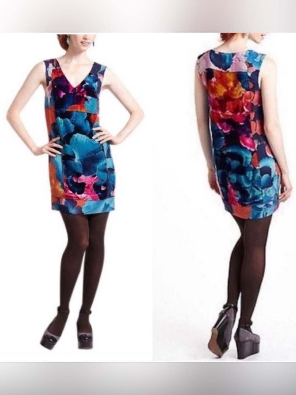 Anthropologie Leifsdottir Night Peony Silk Velvet Sleeveless Dress Size 8